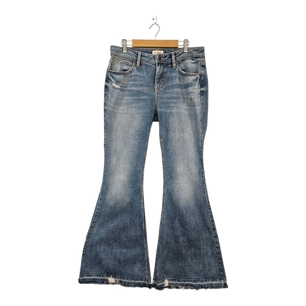 Shyanne Western Flare Jeans Women 30R Bell Bottom Light Wash Distressed Cowgirl - Picture 2 of 11